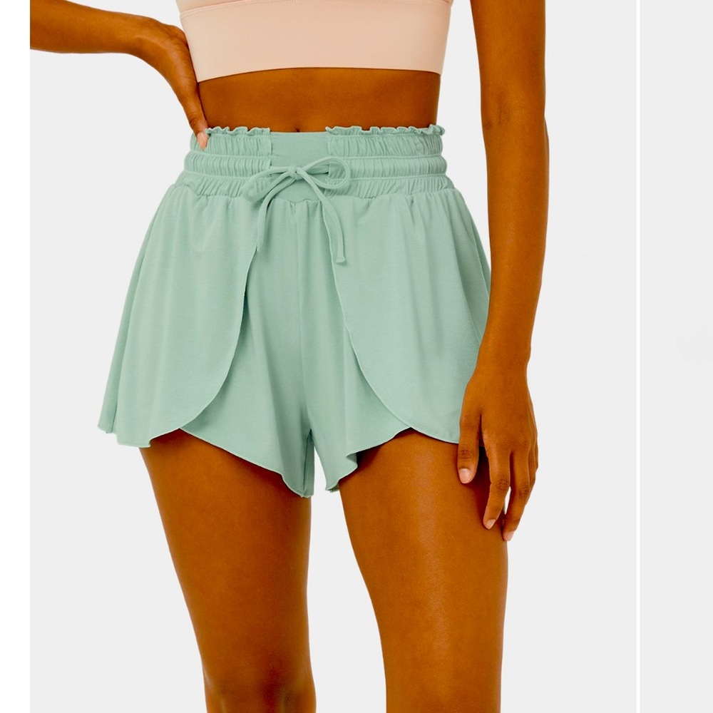 High Waisted Elastic Waistband Drawstring Flowy Stacked Casual Shorts 3" new XS